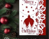 Merry Christmas Card - Bauble and Holly design - SVG - JPG - EPS - Png - Cricut - Silhouette, Scan n Cut, Laser and others