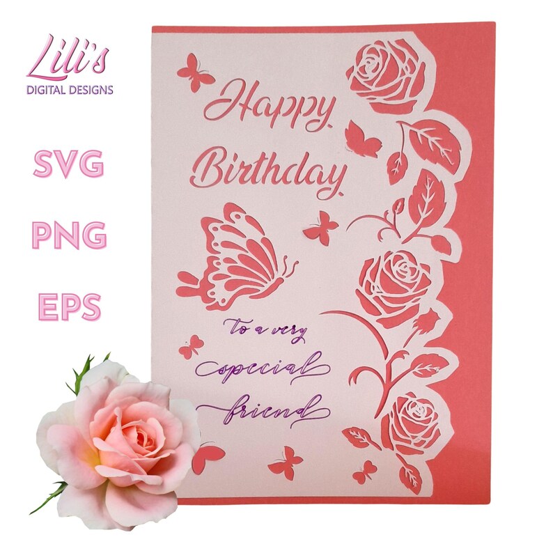 Butterfly and Roses Birthday Card for a Special Friend for Etsy