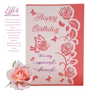 Butterfly and Roses Birthday Card for a special friend SVG, eps, png, dxf, Cricut, Silhouette, Scan n Cut, Laser cut etc.