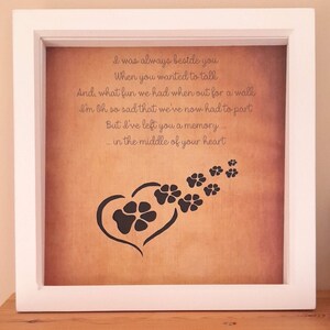 In Loving Memory of Pet dog, poem and paw prints across heart