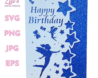 Fairy Birthday card - SVG  Laser cut template - Cricut, Silhouette and others.