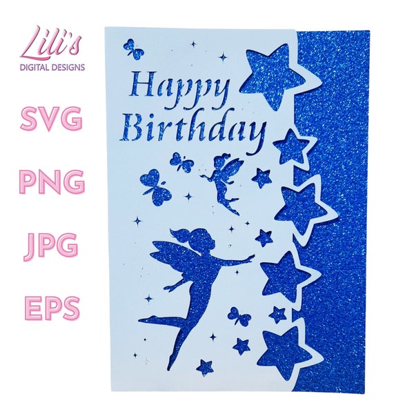 Carte d'anniversaire de fée - Modèle découpé au laser SVG - Cricut, Silhouette et autres.