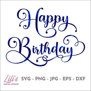 Könnte beinhalten: Blauer Glitzer-Text "Happy Birthday" auf weißem Hintergrund.