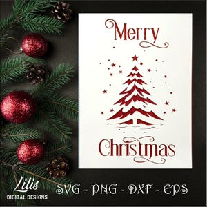 Cartão de Feliz Natal - Design de árvore de Natal - SVG - JPG - EPS - Png - Cricut - Silhouette, Scan n Cut, Laser e outros