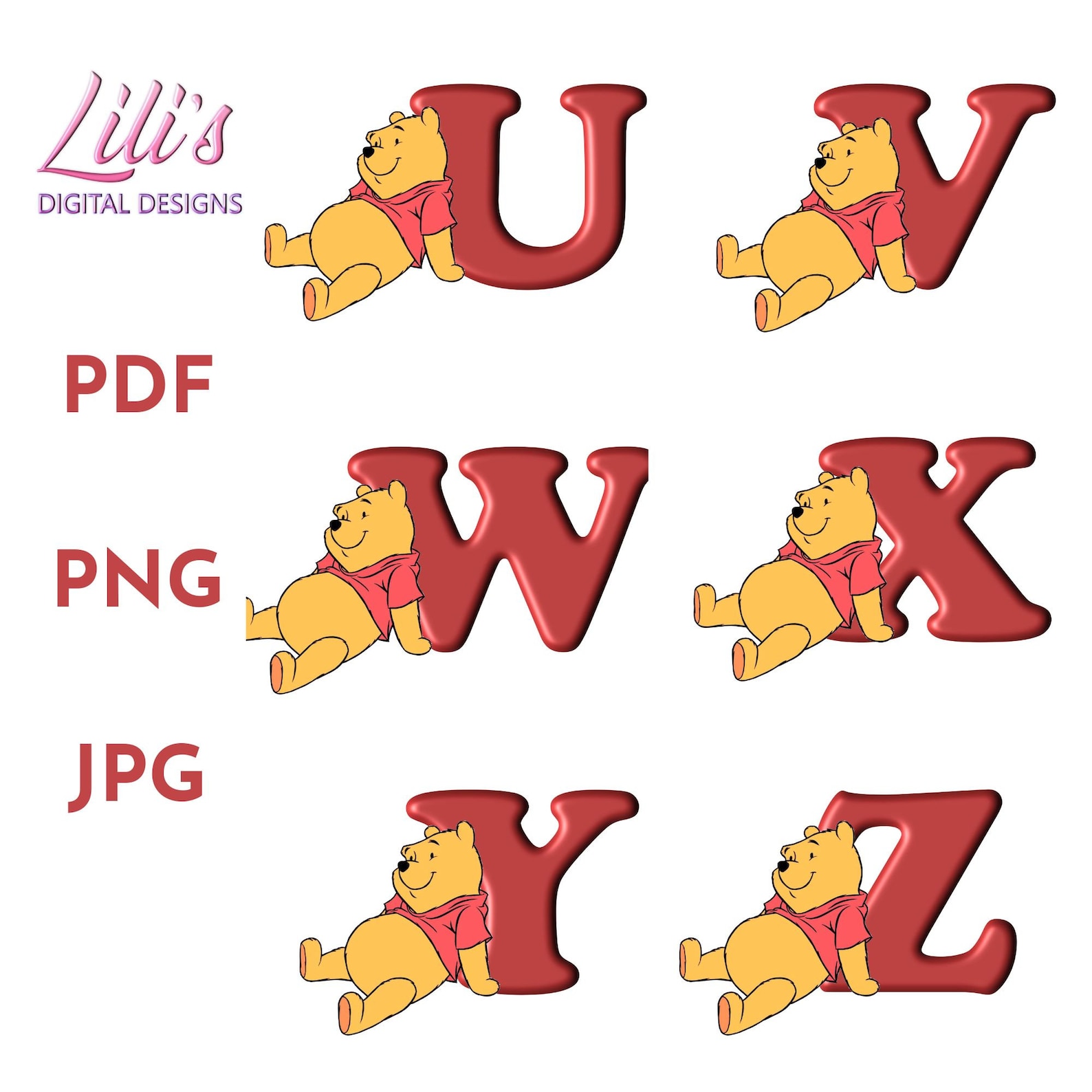 Winnie Lettering Alphabet Lettering 3d Style With Winnie the Pooh Design - Etsy