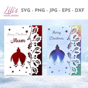 Weihnachtskarte - Kugel und Stechpalme Design - SVG download - 2 Designs Merry Christmas und Merry Christmas Mum