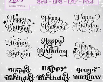Happy Birthday Bundle in 17 different designs - including ages 21 & 40, svg, png, dxf, eps
