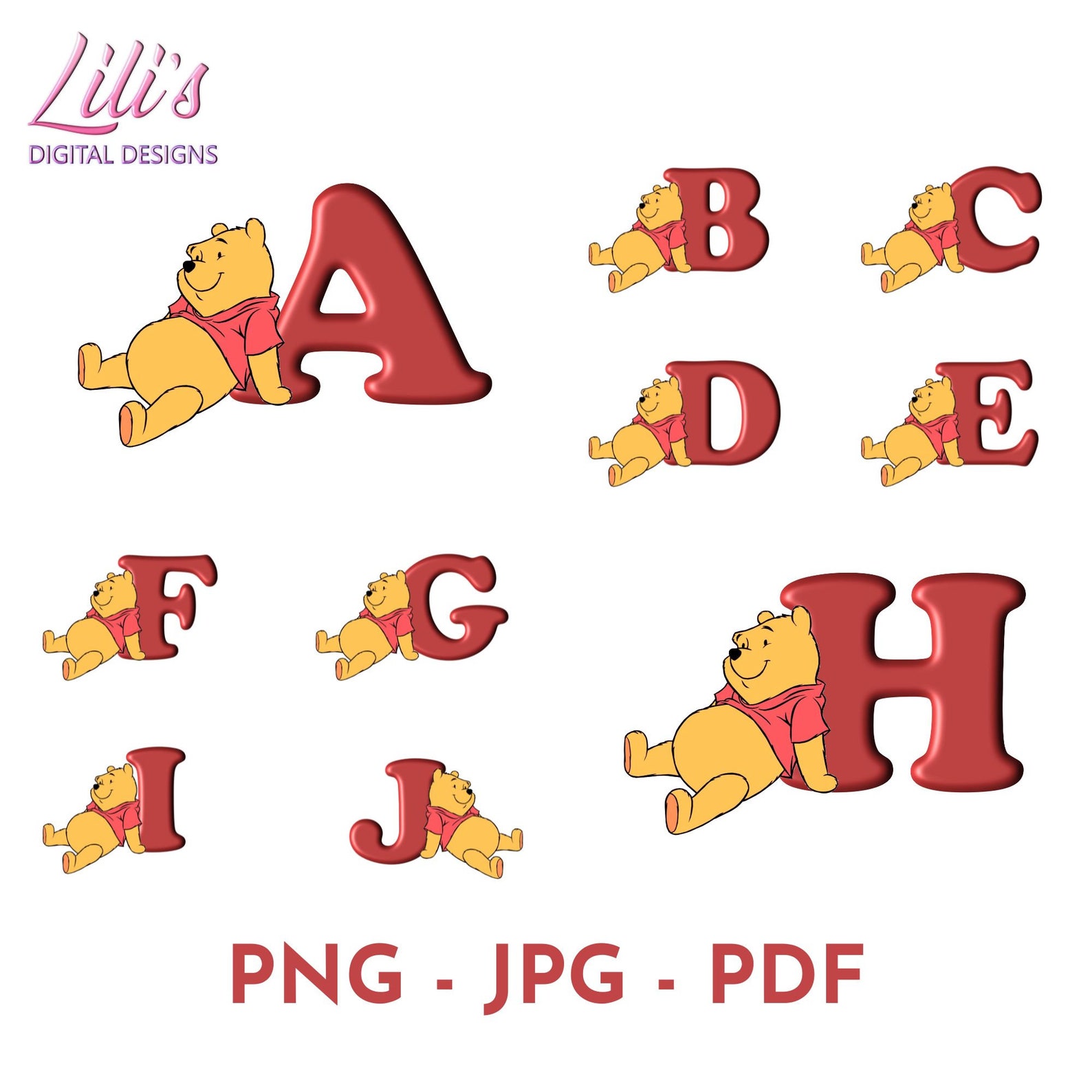Winnie Lettering Alphabet Lettering 3d Style With Winnie the Pooh Design - Etsy