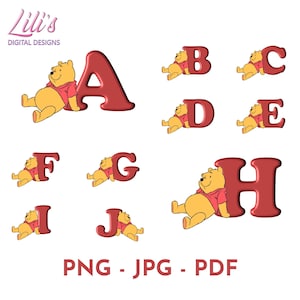 Style 3d de lettrage alphabet avec le design Winnie l'ourson