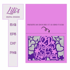 21. Geburtstagskarte mit Sternen und Herzen und überlagert - SVG, Cricut und andere Laser- und Schneidemaschinen DXF, EPS, Png Easy Basic Cut Design