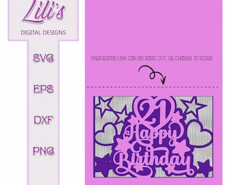 21st Birthday Card SVG – Stars and Hearts Layered Design (Digital Download)