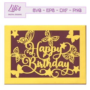 Birthday Card with Butterflies - SVG, Cricut and other laser and cutting machines DXF, EPS, Png Easy Basic Cut design