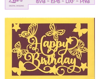Butterfly Birthday Card SVG - Laser Cut File, Cricut (Digital Download)