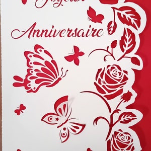 Butterfly and Roses Birthday Card Joyeaux Anniversaire SVG, eps, png, dxf, Cricut, Silhouette, Scan n Cut, Laser cut etc.