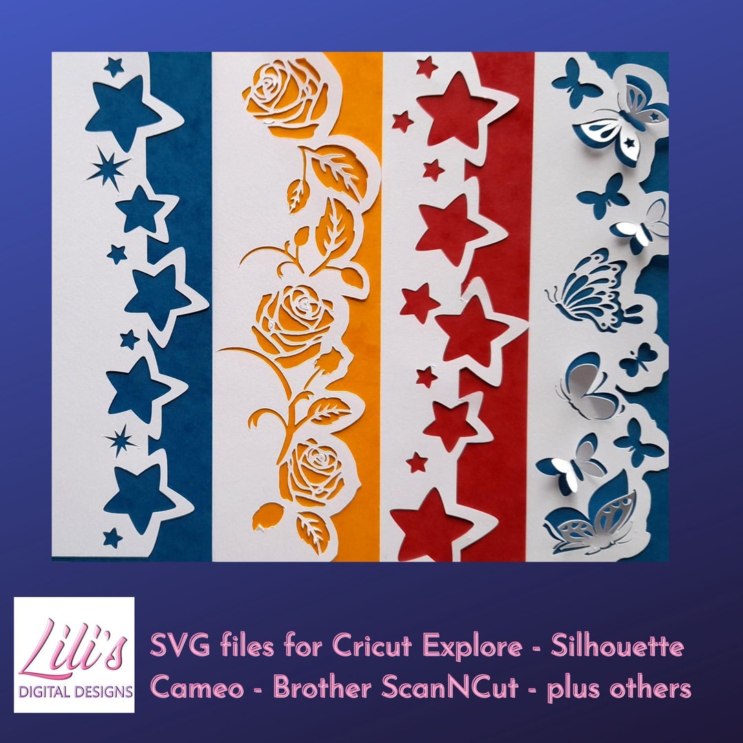 Greeting Card Edge SVG Files – Butterflies, Stars, Roses (digital ...