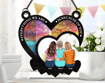 Personalized Window Hanging Suncatcher, Mother & Daughter Sitting On The Moon Suncatcher, Mother's Day Gift, Suncatcher Ornament, Mom Gift
