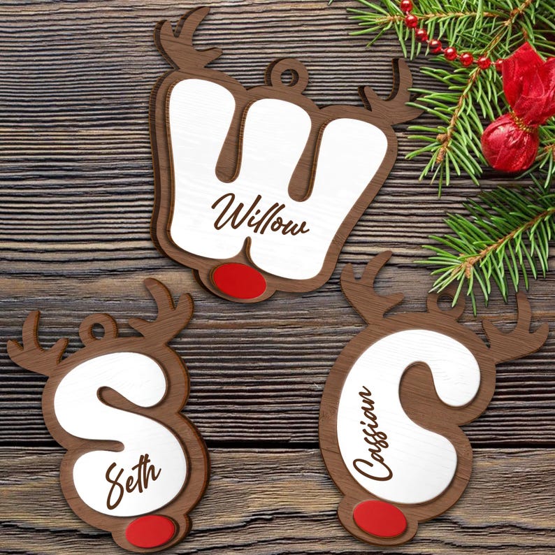 Personalized Reindeer Letter Ornament, Custom Name Christmas Ornament