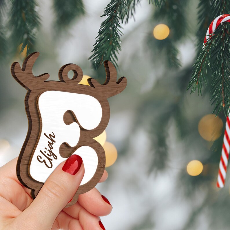 Personalized Reindeer Letter Ornament, Custom Name Christmas Ornament