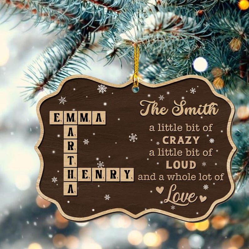 Personalized Crossword Puzzle Ornament, Custom Family Name Puzzle