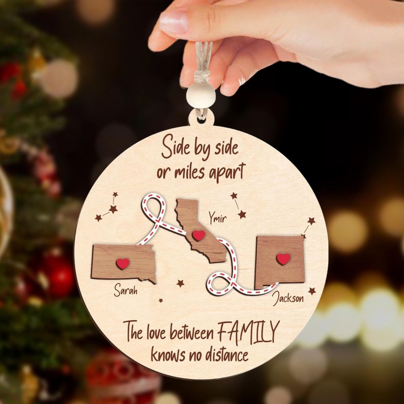 Long Distance Ornament, Custom Side by Side or Miles Apart, Miles Don't