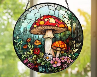 Mushroom Stained Glass Suncatcher: Cottagecore Window Decor