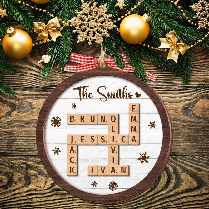 Family Scrabble Personalized Christmas Ornaments, Crossword Puzzle