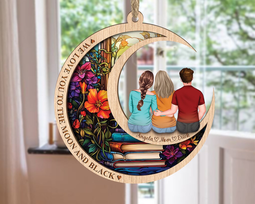 Personalized Mom Suncatcher, Mother & Daughter Sitting on the Moon Suncatcher, Mother's Day Gift ...
