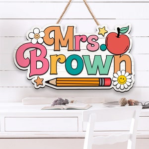 Personalized Teacher Door Sign, Custom 3D Teacher Door Hanger, Teacher ...