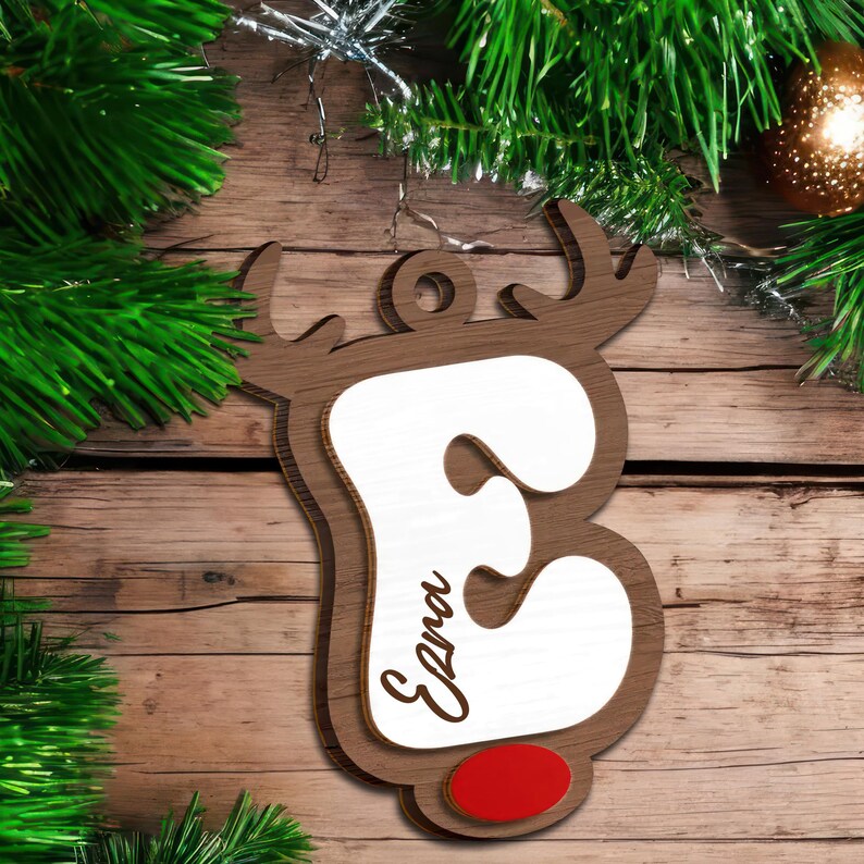 Personalized Reindeer Letter Ornament, Custom Name Christmas Ornament