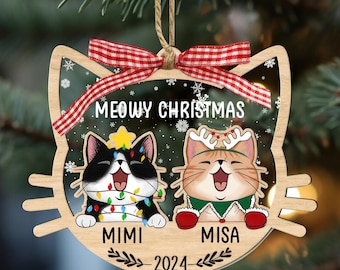 Custom Cat Name Ornament, Meowy Christmas, Cat Lover Gift, Personalized Cat Christmas Ornament, Funny Cat Christmas Ornament, Home Decor