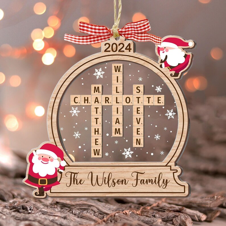 Family Crossword Christmas Ornament, Personalized Scrabble Ornament
