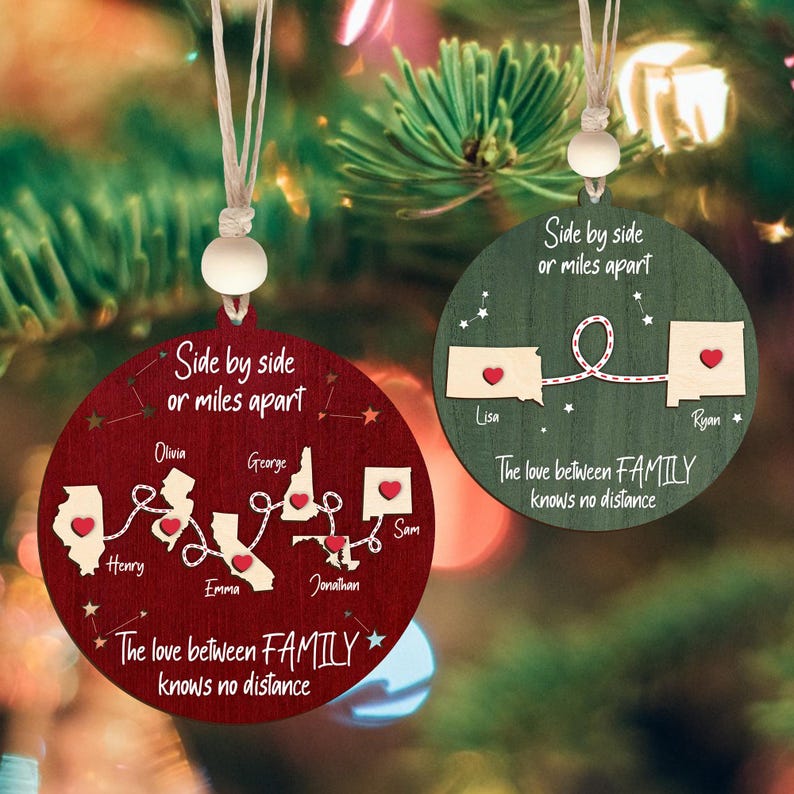Long Distance Ornament, Custom Side by Side or Miles Apart, Miles Don't