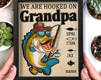 Fishing Trip Gift for Dad's, Hooked On Being Grandpa Fishing Personalized Wooden Plaque, Fishing Father's Day Gift for Him, Fisherman Family