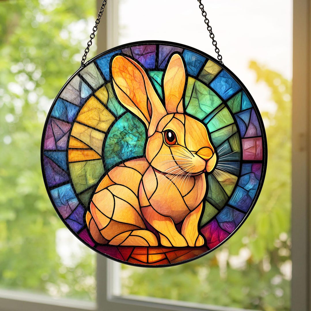 Rabbit Stained Glass Suncatcher | Bunny Window Hanging Easter Gift ...