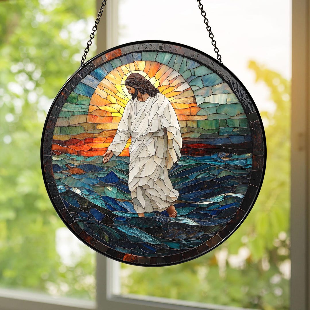 Jesus Walking on Water Stained Glass Suncatcher – Christian Window ...