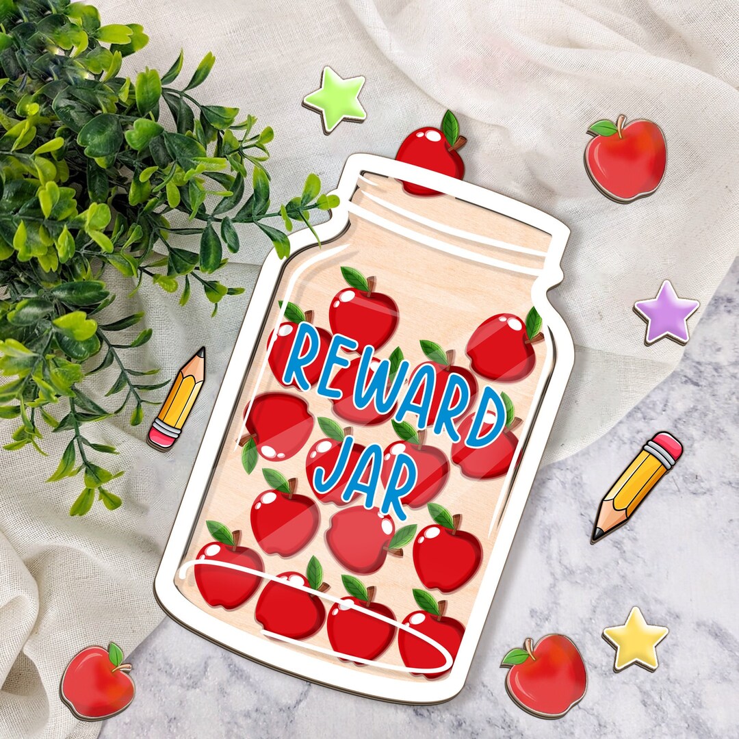 Personalized Reward Jar With Tokens, Classroom Teacher Apple Jar, Gifts ...