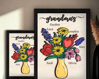 Custom Birth Month Flower Wooden Plaque, Gift for Mom, Floral Sign, Mother's Day Gift, First Mom Now Grandma Sign,  Grandma's Garden Sign