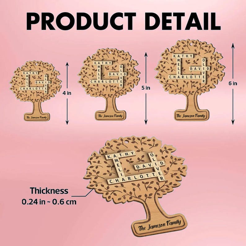 Personalized Crossword Christmas Ornaments, Custom Family Name