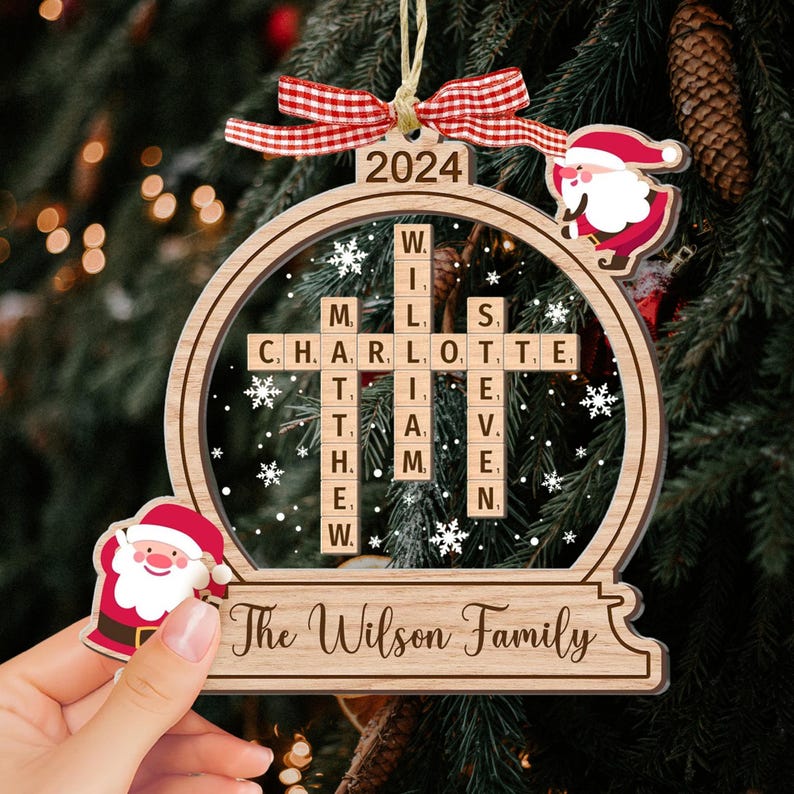 Family Crossword Christmas Ornament, Personalized Scrabble Ornament