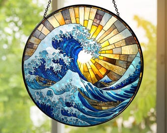 Stained Glass Window - W-114 Japanese Waves Design - Etsy