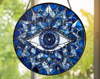Evil Eye Mandala Suncatcher: Boho Stained Glass Effect Window Hanging