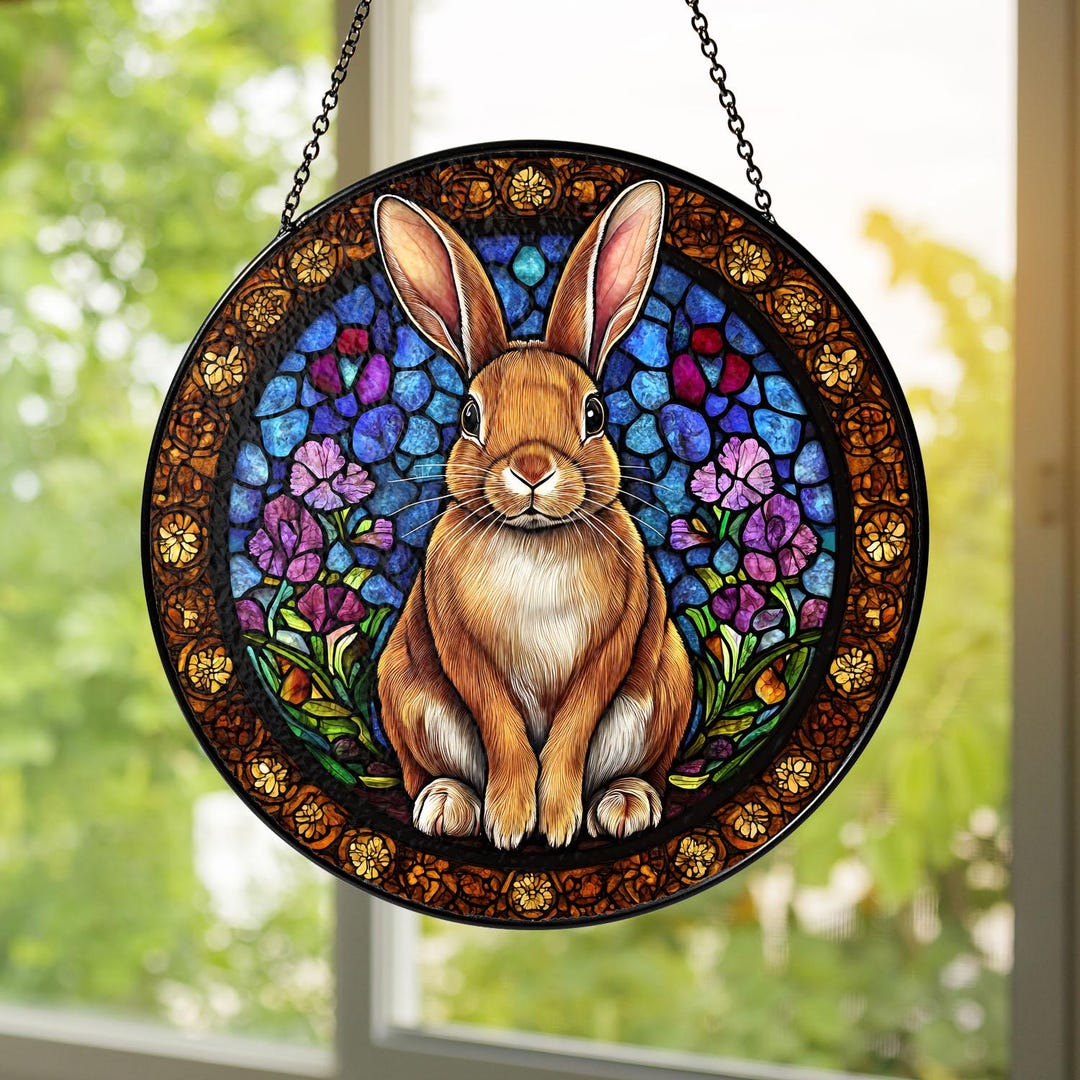 Stained Glass Bunny Suncatcher | Rabbit Window Hanging | Easter Gift ...