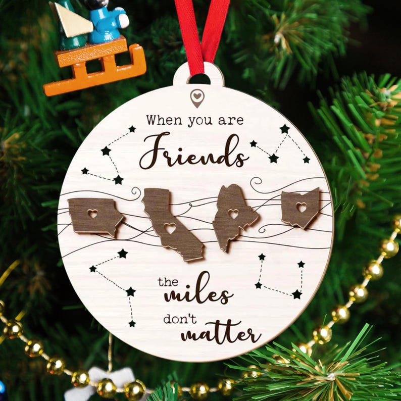 Custom State Family Ornament, Miles Don't Matter Gift, Personalized