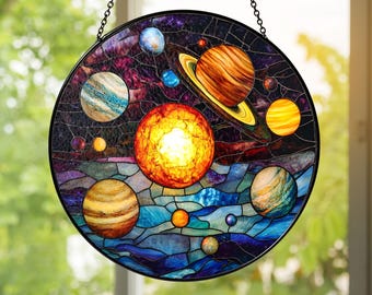 Stained Glass Solar System Suncatcher: Celestial Window Hanging