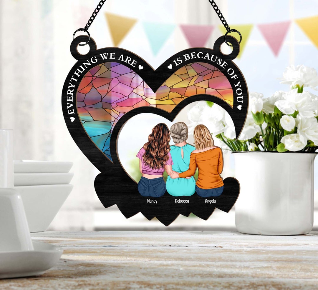 Personalized Window Hanging Suncatcher, Mother & Daughter Sitting on the Moon Suncatcher, Mother ...