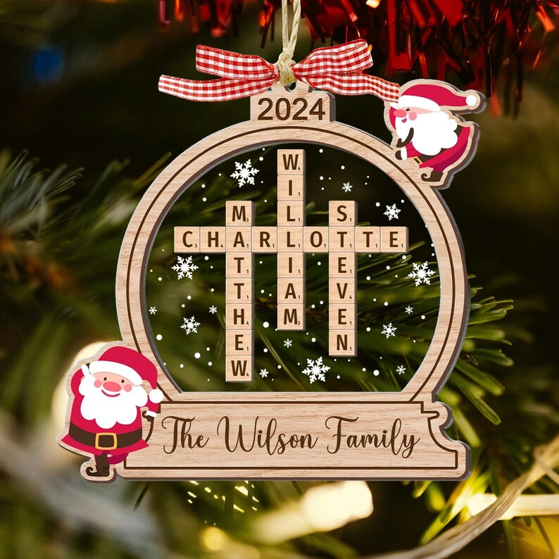 Family Crossword Christmas Ornament, Personalized Scrabble Ornament