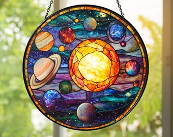 Stained Glass Solar System Suncatcher: Cosmic Window Hanging