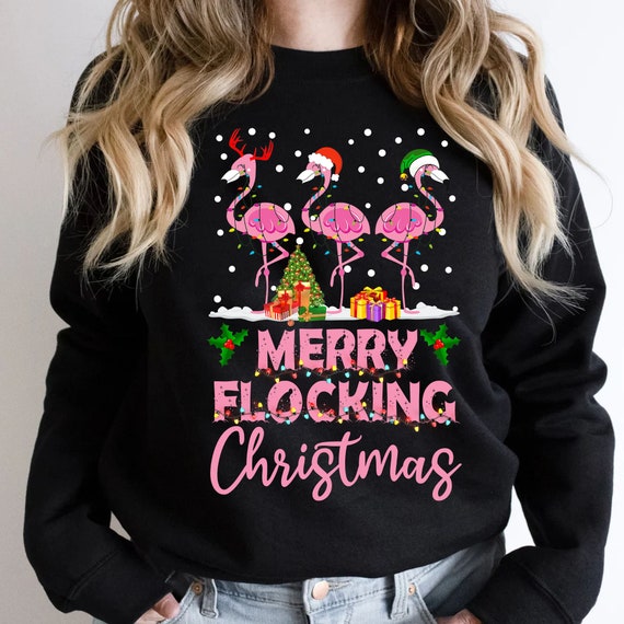Funny Merry Flocking Christmas Flamingo Pink In Santa Hat T-Shirt Funny Merry Flocking Christmas Flamingo Pink In Santa Hat T-Shirt