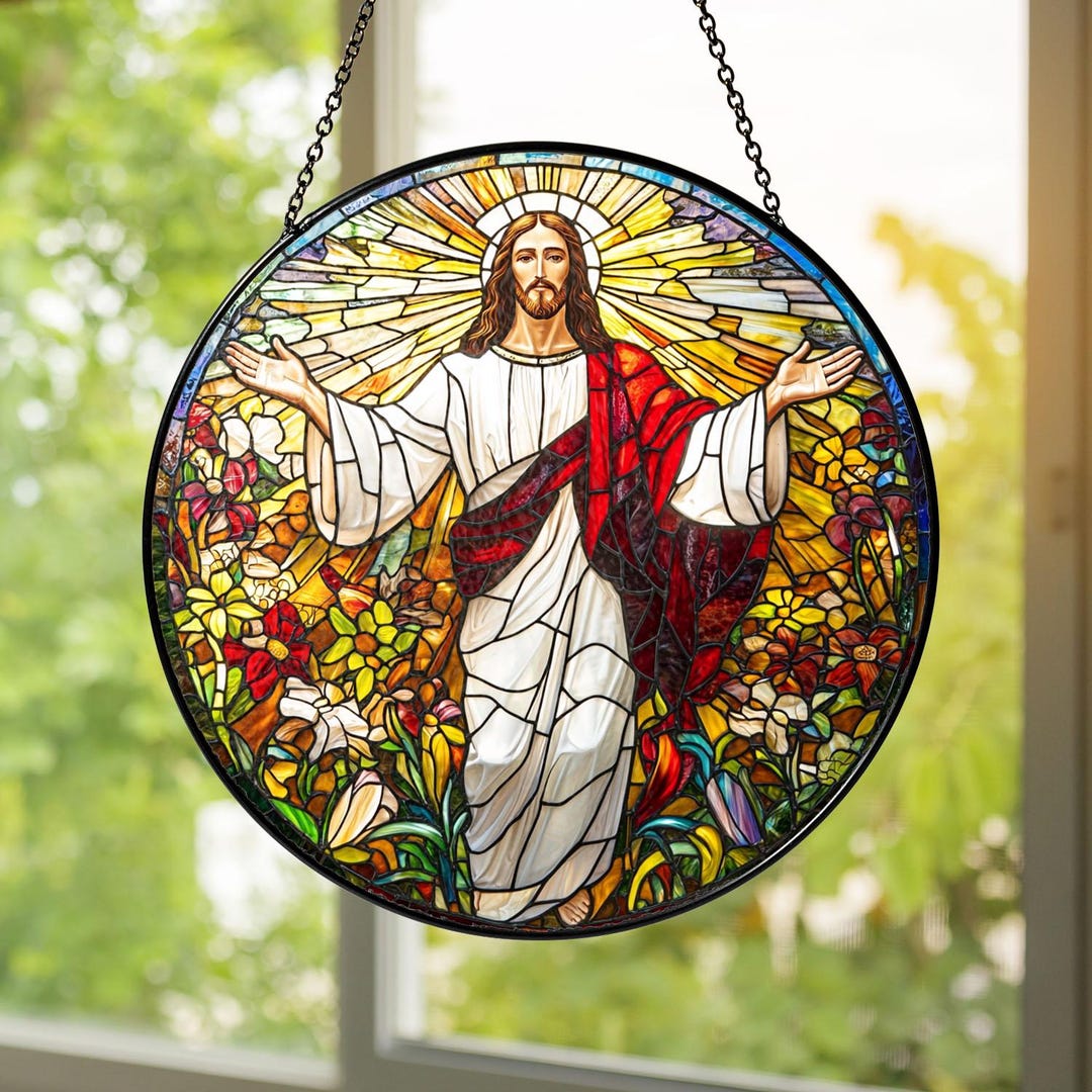 Jesus Stained Glass Suncatcher: Christian Window Cross Ornament - Etsy