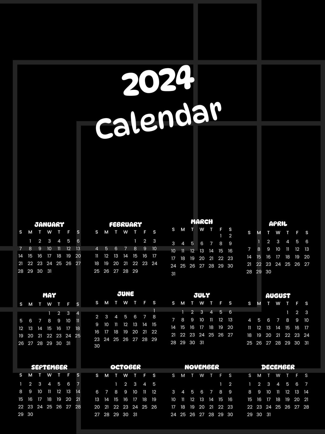 Custom 2024 Printable Calendar Etsy